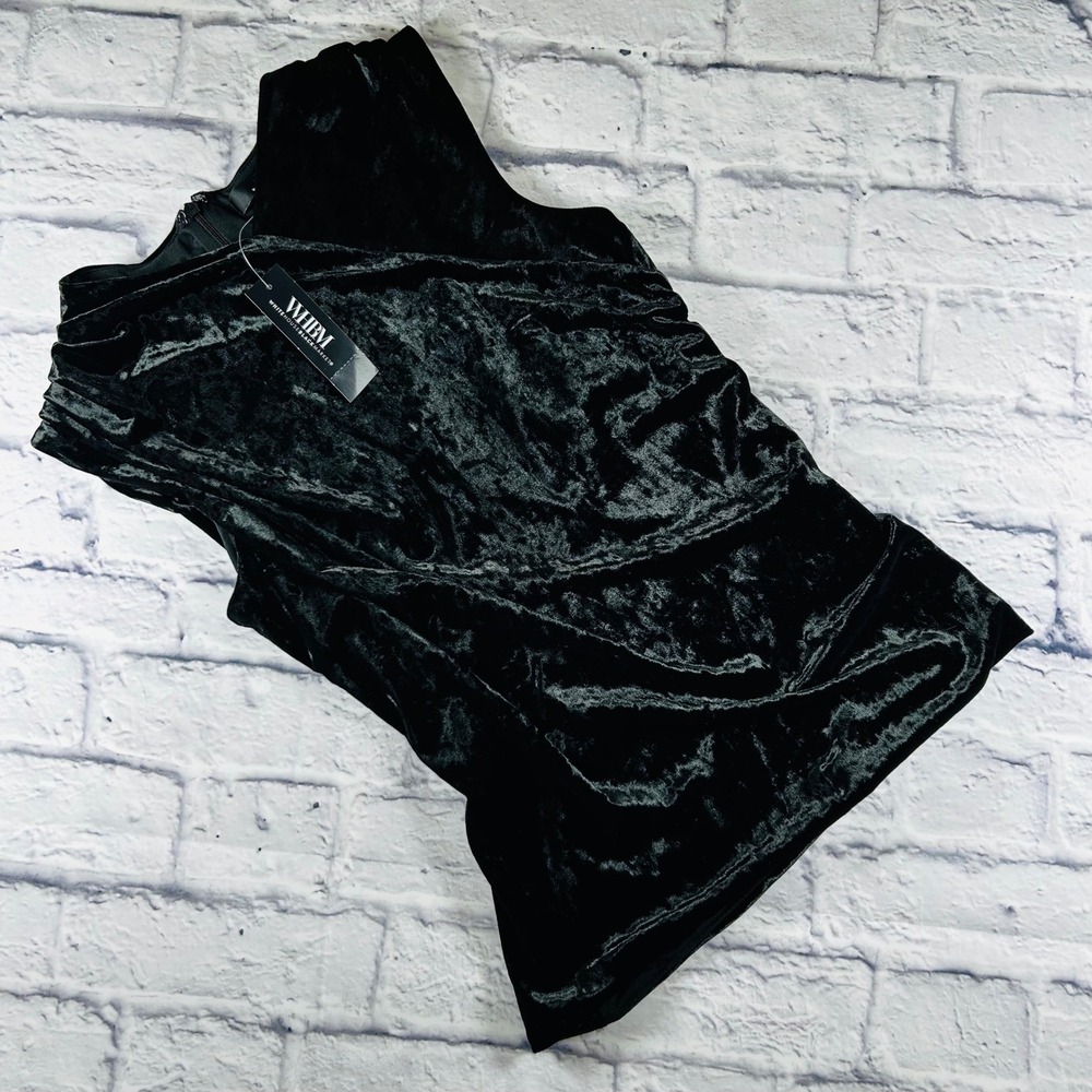 White House Black Market Black Crushed Velvet Ruched Side Sleeveless Shell Top S